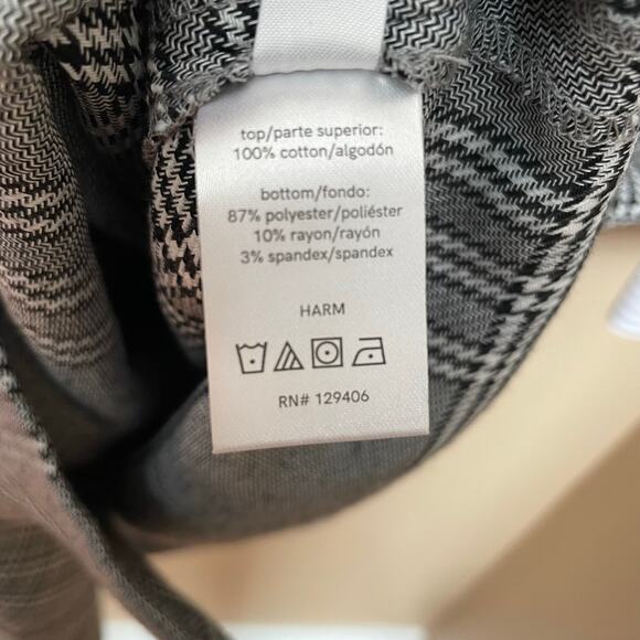 Venus Plaid Striped Button Front Dress Size 12 Gray White Long Sleeve Career - Picture 6 of 7